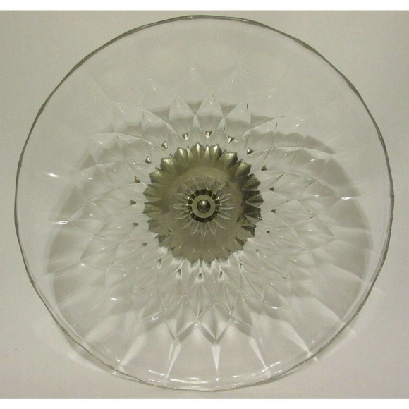 Val St. Lambert Crystal BALMORAL Cake Stand with Metal Base Signed - Picture 12 of 12